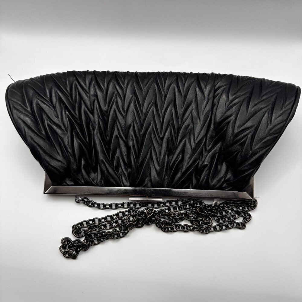 JESSICA McCLINTOCK CLUTCH OPTIONAL SHOULDER CHAIN EVENING BLACK FAUX LEATHER - Picture 5 of 7